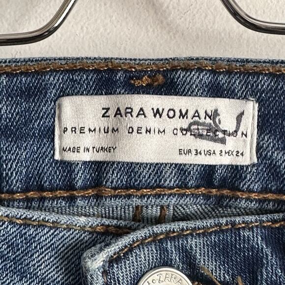 Zara Woman Jeans 2 Skinny 3D Roses Embroidered Ankle Trendy Boho Casual Blue - Picture 4 of 9
